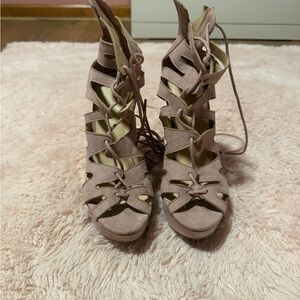 Women's Lace-Up Suede Heels in Blush